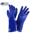 NMSAFETY cotton liner blue PVC coated long cuff waterproof gloves